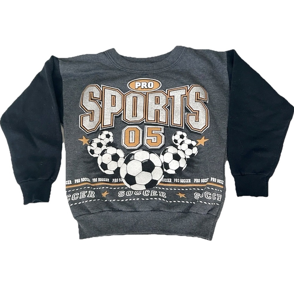 Vintage 1990s 2000s Simply Basic Kids Sweater Soccer Sports Black Grey Cotton